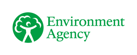 A green and white illustration of a human in front of the silhouette of a cloud or tree. Text reads: Environment Agency